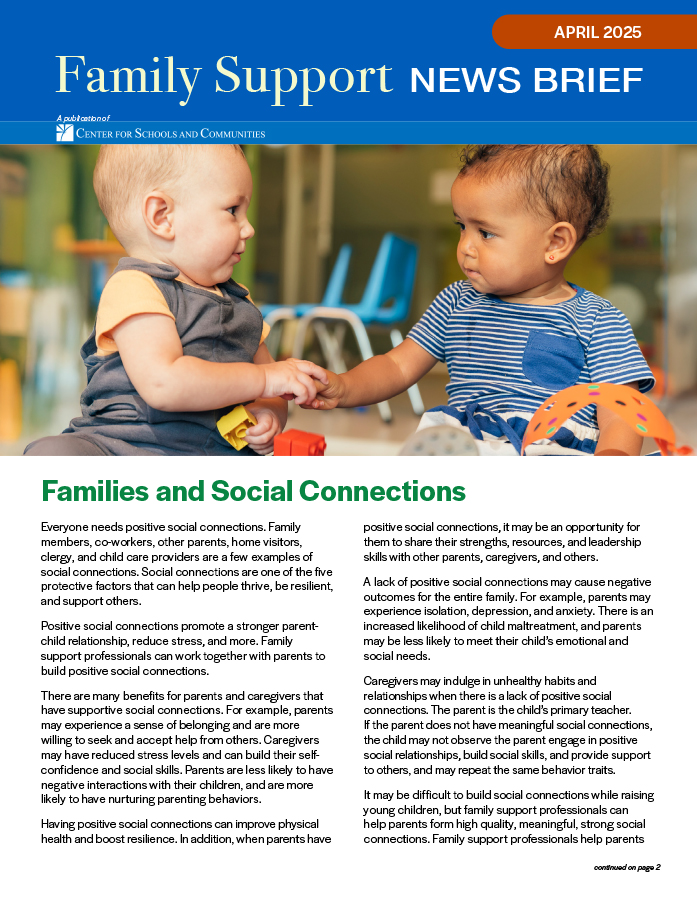 screenshot of cover for Family Support News Brief April 2025