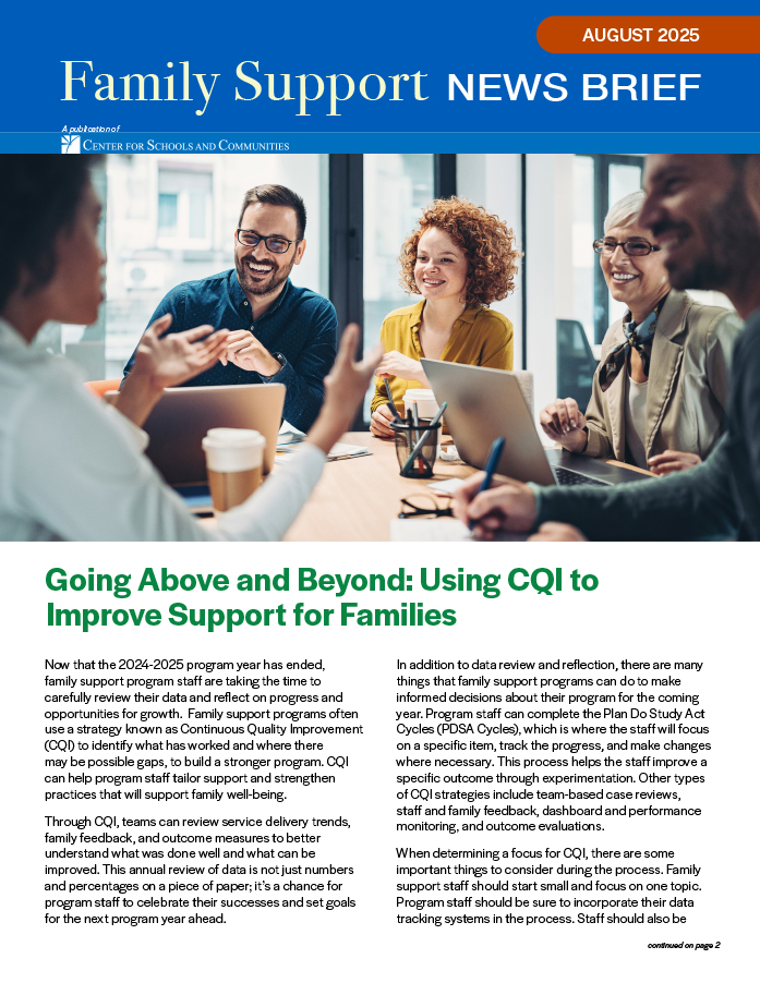 screenshot of cover for Family Support News Brief August 2025