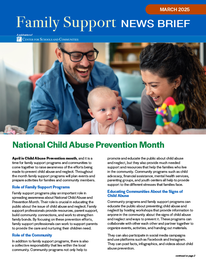 screenshot of cover for Family Support News Brief March 2025