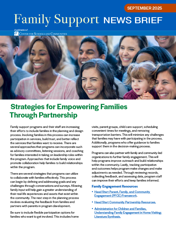 screenshot of cover for Family Support News Brief September 2025