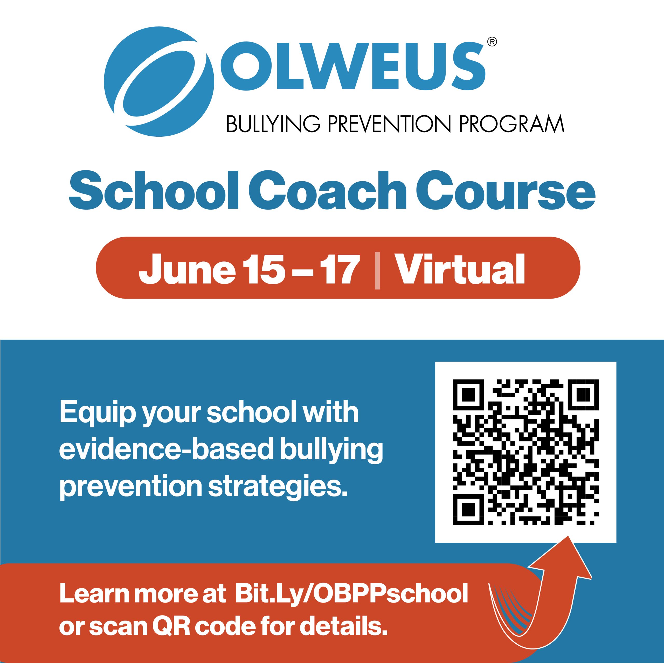 Olweus School Coach Course June 15 through 17. Virtual